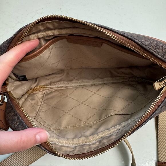 Michael Kors Brown & Tan Fulton Sport Monogram Medium Crossbody Bag Purse - Picture 7 of 12
